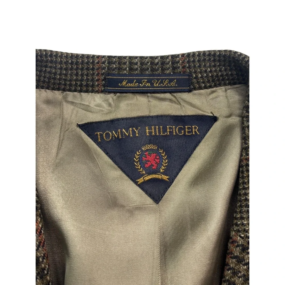 vtg Tommy Hilfiger 46S Olive Green Plaid Tweed Blazer Jacket Sport Coat USA Wool